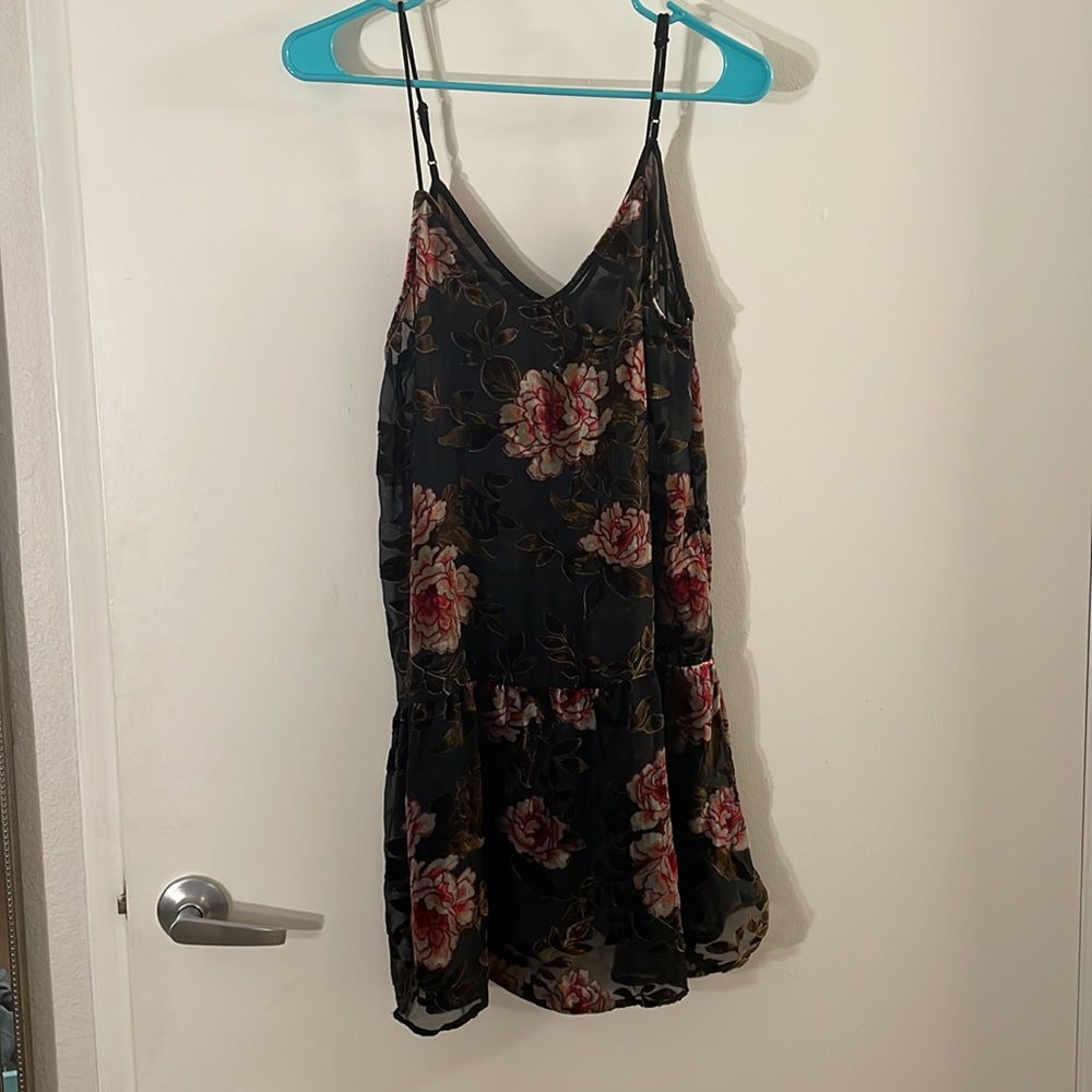 American Eagle Black Floral Slip Dress Sheer Velvet - Picture 2 of 4